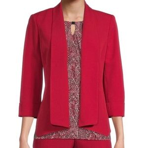 Kasper Red Open Front Shawl Collar Blazer Women Size Petite Medium